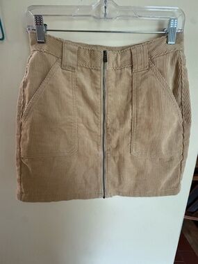 Hollister Camel Corduroy Front-Zip Mini Skirt